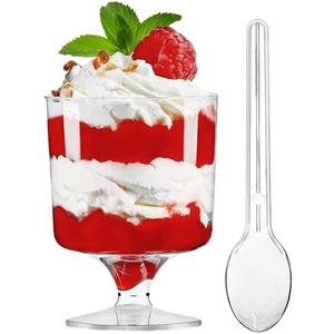TOFLEN 5 Oz Mini Dessert Cups with Spoons 80 Pcs | Serves 40 | Round Plastic Dessert Goblets Cups for Party Appetizers, Mousse, Pudding, Dessert Shooters Shot Glasses