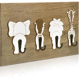Yookeer Safari Animal Wall Hooks Kids Coat Hooks Wooden Safari Jungle Baby Nursery Wall Decor Decorative Elephant Lion Giraffe Zebra Hanger for Nursery Bathroom Bedroom Home Decor