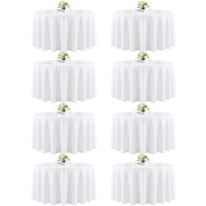120 Inch White Round Tablecloth For 48"-96" Table, 8 Pack