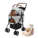 Pet Stroller for Medium Small Dogs/Cats - 4 Wheels Foldable Dog Stroller with Storage Basket,Dog/Cat Carrier,Adjustable Handle,Folding Puppy Carrier Suitable for Traveling with Cats and Dogs (Grey)