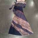 Luxury Printed Bodycon Maxi Dress Long Sleeve Mesh Ruched Elegant Cocktail Purple Navy (Large)