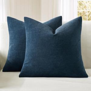 MIULEE Dark Blue Couch Pillow Covers 20x20 Inch, Set of 2 Soft Chenille Decorative Square Throw Pillow Covers Farmhouse for Sofa Living Room Bed