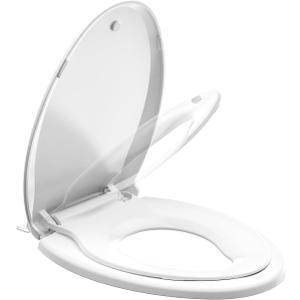 Elongated Toilet Seat Adult/Child,Built-In Potty Training Seat, Soft Quiet Close Non-Slip Seat, Easy to Install & Clean,Magnetic Kids Seat and Cover for Elongated Oval Toilets,White