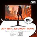AOC CQ27G4H 27" Curved Gaming Monitor, QHD 2K 2560x1440, 1500R VA, 180Hz 0.5ms, AMD FreeSync Premium, Height Adjustable Stand, Xbox PS5 Switch Compatiable, 3-Year Zero-Bright-dot