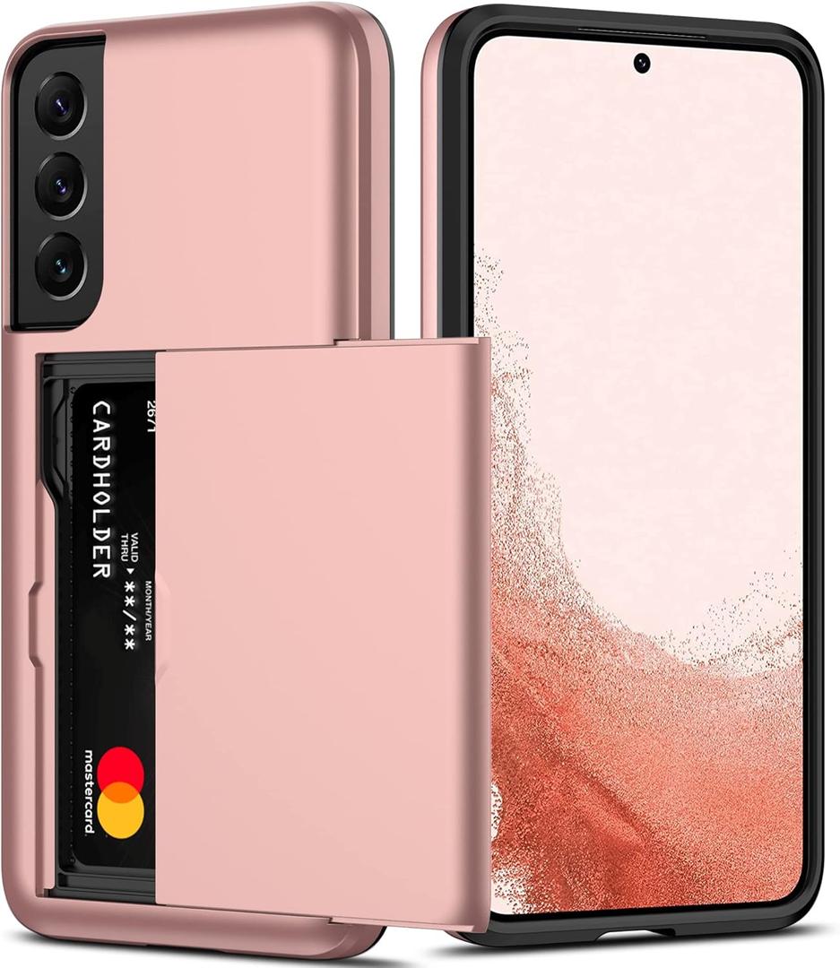 Nvollnoe for Samsung S22 Plus Case with Card Holder 5G 6.6 inch Slim Dual Layer Heavy Duty Protective Wallet Case for Galaxy S22 Plus (Rose Gold)