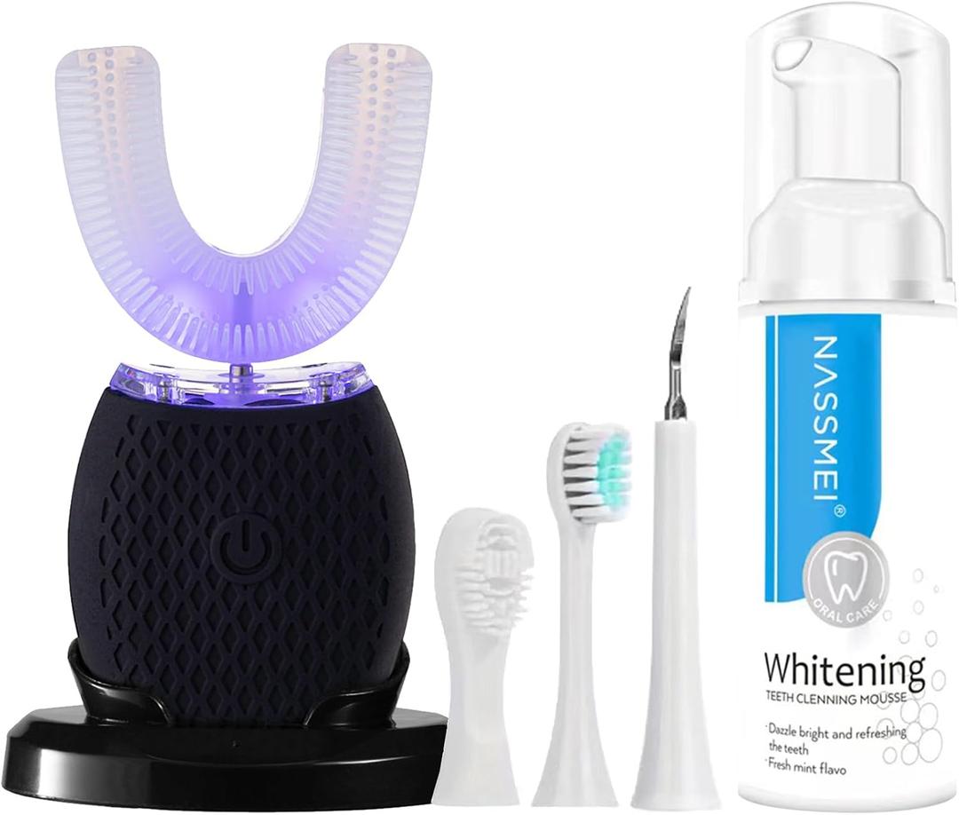 Automatic Toothbrush for Adults Ultrasonic Toothbrush with Soft Bristles Rechargeable Portable 30'' Automatic Timer Wireless Charging Washable Dual-Use for Travel Home (Black)