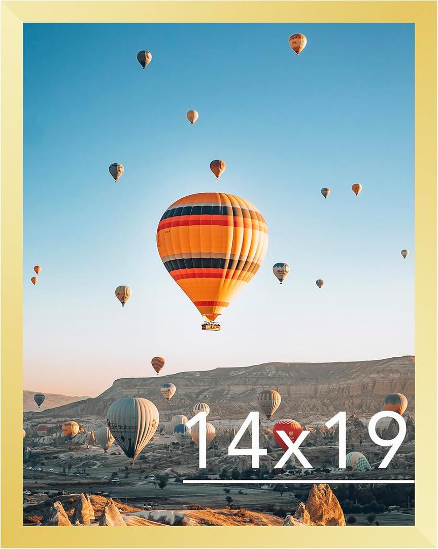 JCJMY 14x19 Picture Frame Gold for Poster Photo Picture, Horizontal and Vertical Formats for Wall Hanging, 14 x 19 Wall Gallery Poster Photo Frame with Shatter Resistant Plexiglass,Gold