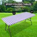Rectangle Vinyl Table Cloth, Waterproof Elastic Fitted Tablecloth with Flannel Backing, Plastic Table Cover for Picnic, Camping, Outdoor (White & Lavender, 30"x72")