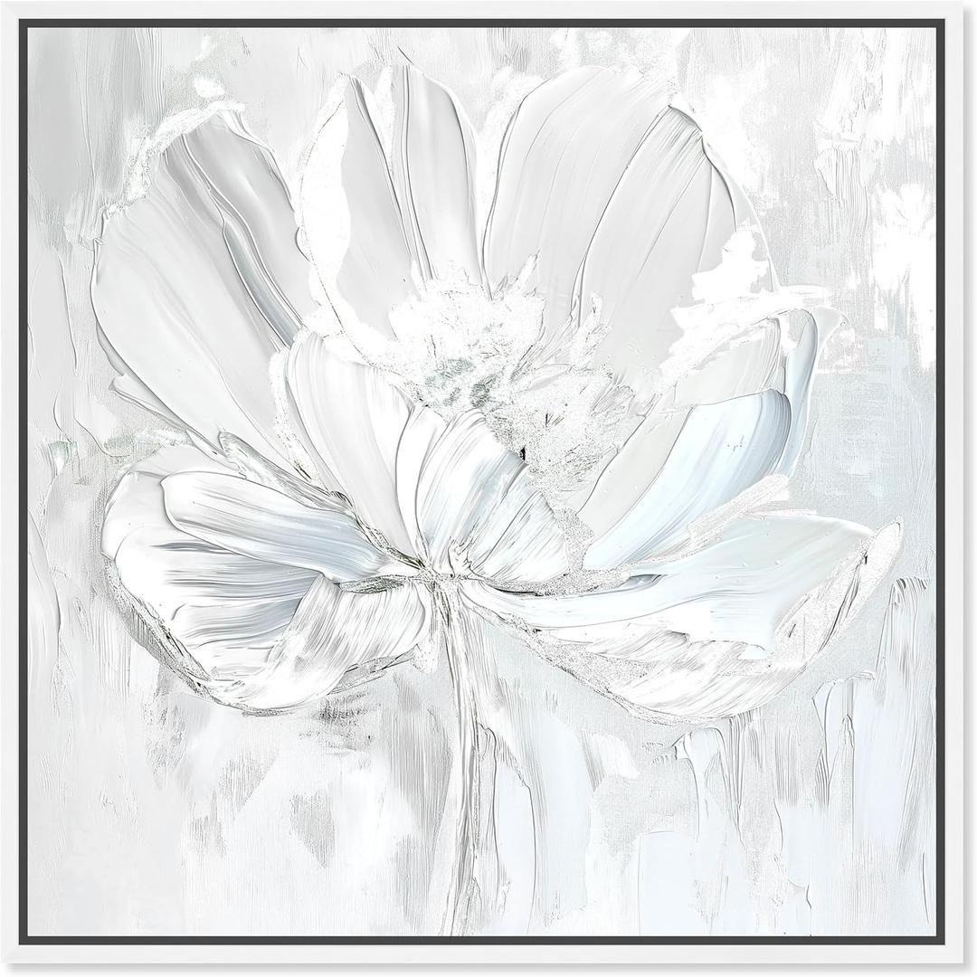 Off-White Magnolia II Framed Floral Fine 1 Piece Canvas Wall Art, 41" x 41", White Frame