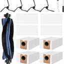 Accessories Kit Compatible with Self-Empty eufy C10 Robot Vacuum, 15 Pcs Replacement Parts Include 1 Main Brush, 4 Dust Bags, 4 Washable Filters, 4 Side Brushes, 1 Cleaning Tool and 1 Screwdriver