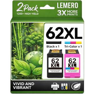 LEMERO 62XL Ink Cartridges Remanufactured Ink Cartridge Replacement for HP 62XL Ink Cartridge Combo Pack for HP Ink 62 use with Envy 7640 5660 5540 7645 5746 OfficeJet 250 200 5740 Mobile Printer
