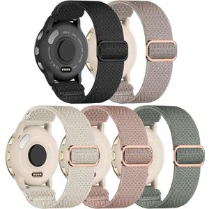 5 Pack Stretchy Nylon Watch Bands Compatible with Garmin Venu 3S/4 41mm/2S/Forerunner 265S 42mm,18mm Soft Elastic Adjustable Sport Strap for Vivoactive 4S 40mm/Forerunner 255S Music Women Men (Black/Rose Pink/Cactus/Starlight/Stone)
