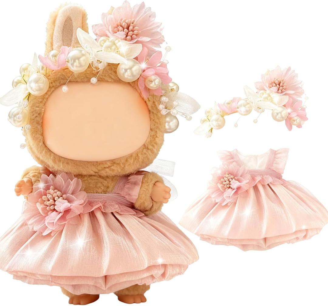 Pink Doll Clothes for 17cm (NO Doll)  Cute Dress Dolls Outfit Accessories for a Unique Dressed-Up Look  Fashion Kawaii Accessories Dress 1 C