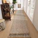 Collive Washable Carpet Runners for Hallway 12ft, Boho Long Rugs for Kitchen Cotton Hand Woven Bedroom Runner Rug Tan/Cream Low Pile Natural Floor Carpet for Indoor Hall Entryway
