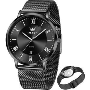 OLEVS Mens Gold Watches Analog Quartz Business Dress Watch Day Date Stainless Steel Classic Luxury Luminous Waterproof Casual Male Wrist Watches (all black watch 23)