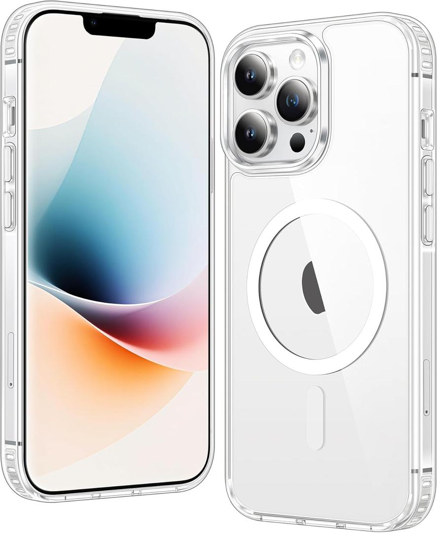 FNTCASE for iPhone 13 Pro-Max Case: Clear Magnetic Phone Cases Compatible with Magsafe Slim Anti Yellowing Military Grade Drop Protection Rugged Protective Transparent Cell Phone Cover (A-Clear)