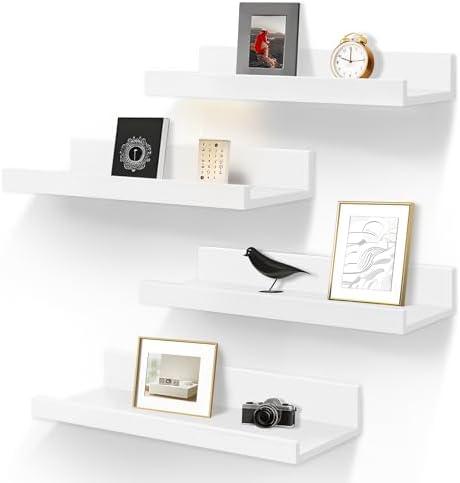 LaVie Home Floating Shelves for Wall Storage Set of 4, 15.6 Inch Picture Ledge Shelf, White Wall Shelves with Lip for Kitchen, Bedroom, Bathroom, and Living Room