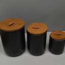JOJUNO Black Ceramic Canister Set with Wooden Lid, 3-Piece Airtight Food Storage Jars for Kitchen Counter - Flour, Sugar, Coffee, Tea, Spice - Small, Medium, Large Sizes (12/30/48 oz/Black)
