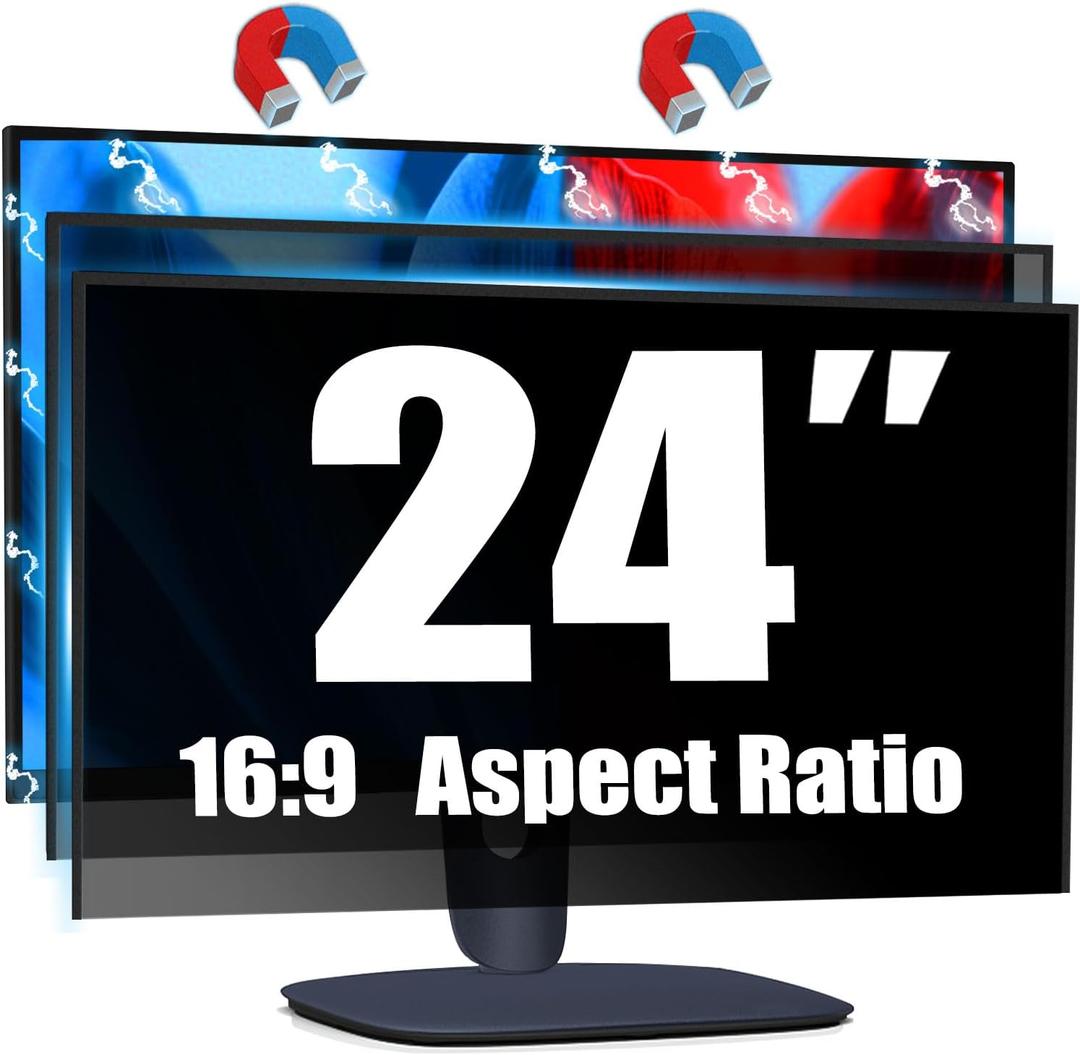 [2 Pack Magnetic Computer Privacy Screen for 24 Inch Monitor, Anti-Glare Blue Light Privacy Filter Shield, Easy Installation, 16:9 Aspect Ratio