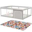 65 x 50 Inch Baby Playpen with Mat, PlayPen for Babies and Toddlers, Sturdy Safety Play Yard for Indoor & Outdoor with Zipper Gates (65IN*50IN+MAT, Grey)