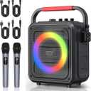 Karaoke Machine for Adults & Kids, Bluetooth Karaoke Speaker with Two Wireless Karaoke Microphones, PA System Speaker Supports TF Card/USB, AUX in, REC, Bass & Treble for Party/Meeting/Adults/Kids (Red)