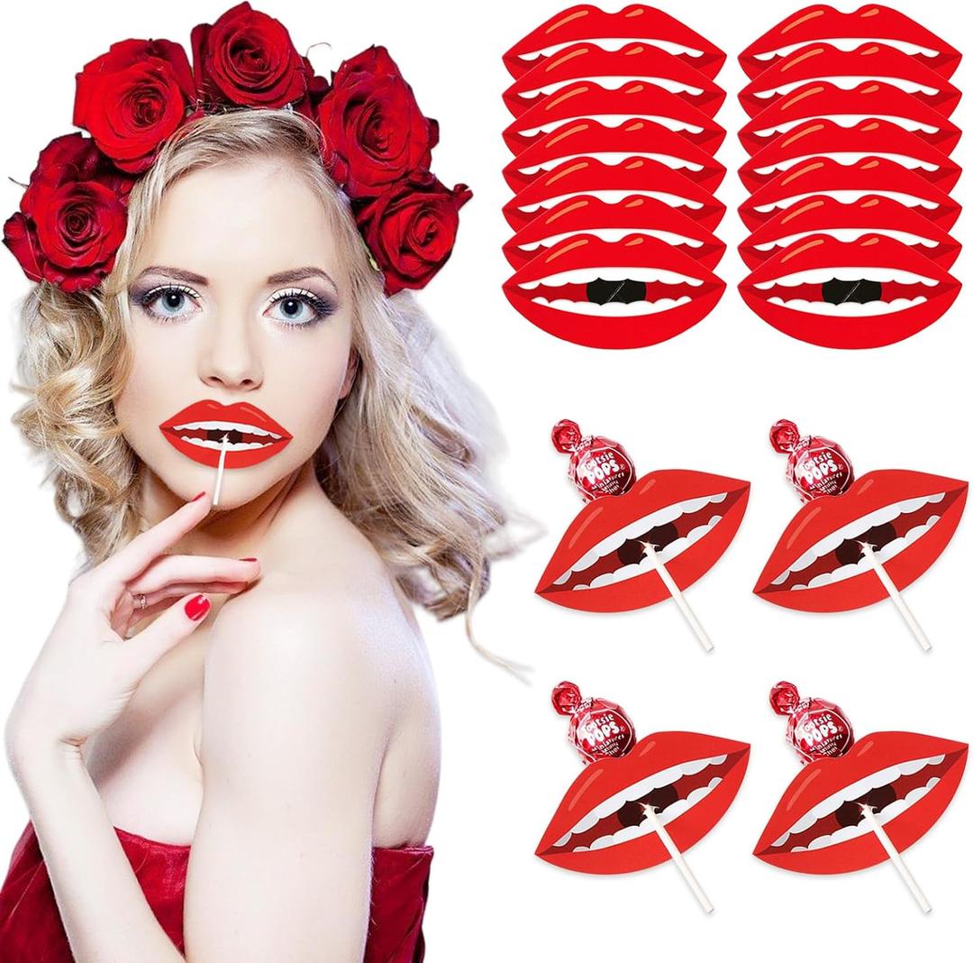 50 Pcs Valentine's Day Lollipop Holder Paper Tags Mouth Red Lips Candy Wrappers Card Decorations Craft Label Home DIY Wedding Party Supplies