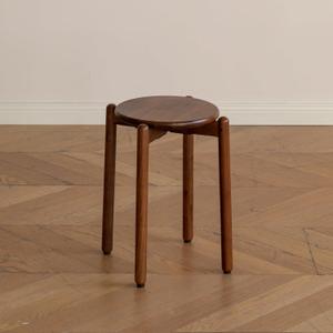 Oak Stackable Stool, Small Plant Stand, Round Wooden Stool for Dining Room, Living Room, Entryway, Classroom, School, 15.4" x 15.4" x 16.7, Walnut