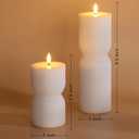 White Ribbed Flameless Pillar Candles with Remote, Real Wax Flickering Battery LED Candles Set of 2
