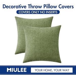 MIULEE Pack of 2 Couch Throw Pillow Covers 18x18 Inch Spring Soft Sage Green Chenille Pillow Covers for Sofa Living Room Solid Dyed Pillow Cases
