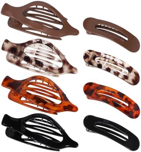 Obeoby 8 PCS Flat Hair Clips for Women, 2 Styles French Flat Claw Clips Hair Accessories Large Medium Barrettes (Tortoiseshell Coffee Black)