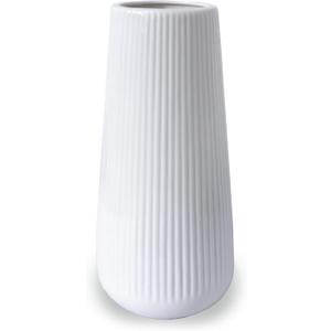 2 x White Ceramic Vase 8" H - Small Flower Vase for Pampas Grass, Office Desk Decor, Minimalist Home Decor for Bedroom, Kitchen Shelf, Restaurant Table Centerpiece