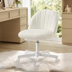 SONGMICS Office Chair, Swivel Makeup Vanity Desk Chair, Vanity Chair+Teddy Fleece