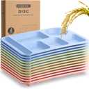 Pinkunn 12 Pcs 14'' Large Divided Plates Unbreakable Wheat Straw Lunch Trays 6 Compartments Cafeteria Trays Microwave Dishwasher Safe Food Separator Plates (Beige, Blue, Green, Pink)
