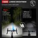 Ascher 1000 Lumens Super Bright Bike Lights for Night Riding, Type-C USB Rechargeable Bike Light Front and Back, 4 Light Modes, Waterproof Bicycle Headlight & Rear Taillight for Road Commuter Cycling