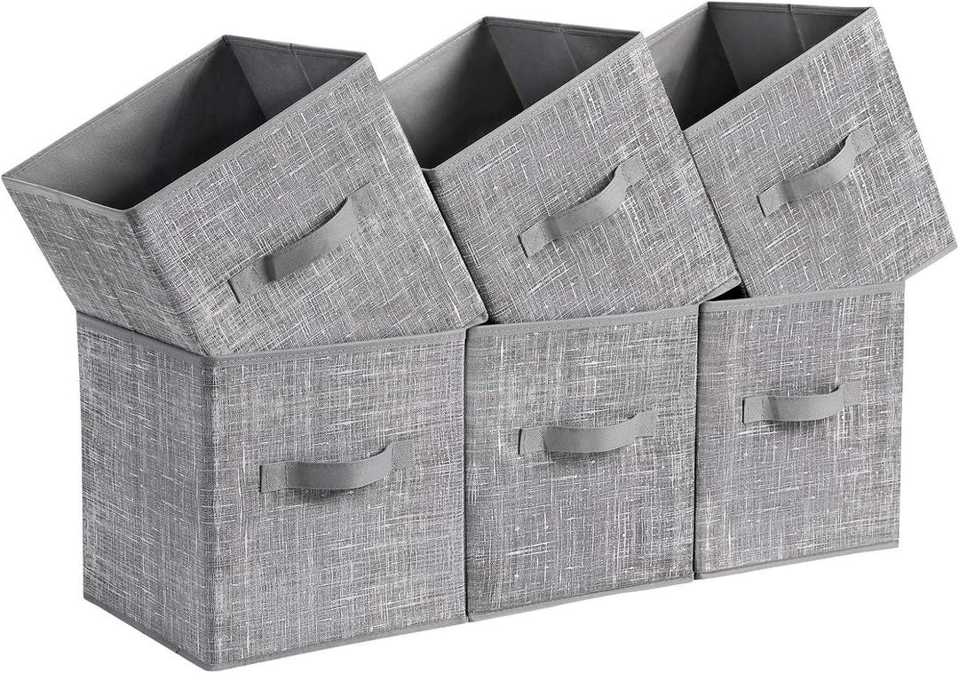 SONGMICS Storage Cubes, 11-Inch Non-Woven Fabric Bins with Double Handles, Set of 6, Closet Organizers for Shelves, Foldable, for Clothes, Cattail Gray UROB26LG (10.2''L x 10.2''W x 11''H)