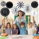 18 Pcs Black White Round Hanging Paper Fans Decor Back to School Paper Fans Round Garlands Bulletin Board Classroom Decorations for Party Supplies Classroom Decor