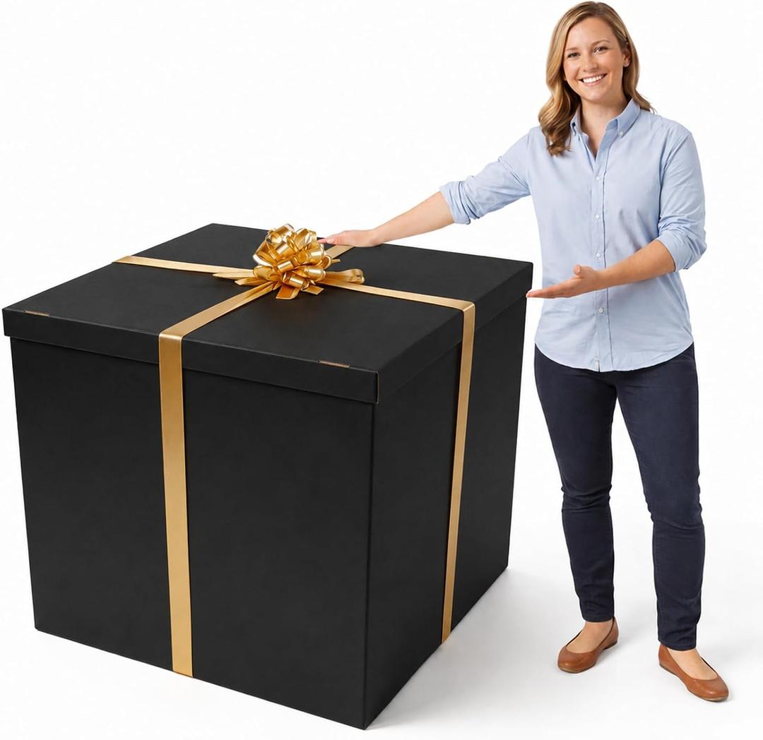 gisgfim 28 Inches Extra Large Gift Box Giant Gift Boxes with Lid Ribbon Pull Bow for Gender Reveal Pregnancy Announcement Birthday Surprise Anniversaries Wedding Party and Other Celebrations(Black), 1 Count