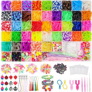 UUEMB 6000+ Rubber Band Bracelet Kit, Colorful Loom Bracelet Making Kit with Storage Box, DIY Art Craft Kit with Charms Beads for Beginners Kids Girls Boys Birthday Party Christmas Gift