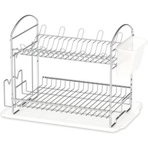 Simple Houseware 2-Tier Stainless Steel Dish Rack with Drainboard, Chrome for Kitchen