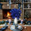 6 Pcs Christmas Artificial Velvet Glitter Magnolia Leaf Glittered Spray Picks 20" Fake Floral Leaf Branches Xmas Decoration for Christmas Tree DIY Crafts Gift Home Garden Decor(Navy Blue)