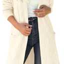 Saodimallsu Womens Long Cardigan Sweaters 2025 Oversized Open Front Checkerked Sweater Trendy Knit Jacket with Pockets (Beige, L)