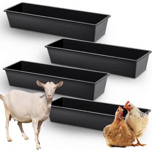 Geelin 4 Pcs 12 Gallon/48 Quart Large Capacity Livestock Water Trough 39" Long Livestock Feeding Trough for Pig Calves Sheep Horses Alpacas and Goats Farm Animal Feeding(Plastic)