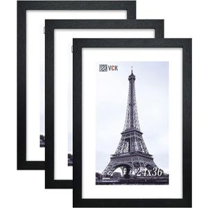 VCK 24x36 Solid Wood Poster Frames Black 3 Pack Picture Frame with Wall Mounting Hanging