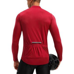 Bikewa Men's Cycling Jersey with 3+1 Rear Zipper Pockets Long Sleeve Moisture Wicking UPF 50+ Half Zip Riding Bike Shirts (Large, Dark Red)