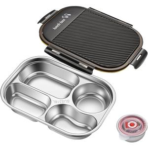 Stainless steel bento box,4 Compartments 31oz, bento lunch box for adults with soup bowl