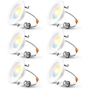 Amico 4 Inch 5CCT LED Recessed Lighting 6 Pack, Dimmable, IC Rated, 8.5W=60W, 650LM Can Lights with Baffle Trim, 2700K/3000K/4000K/5000K/6000K Selectable, Retrofit Installation, ETL & FCC