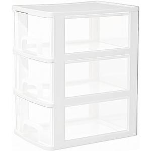 Gonice Small 3 Drawer Storage Organizer, White Plastic Drawer Storage, Small Desktop Organizer for Home, Office