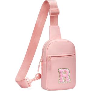 KKXIU Gifts for 6 7 8 9 10 11 12 Year Old Girls Initial Sling Bag Trendy Crossbody Fanny Pack for Teens (Pink)