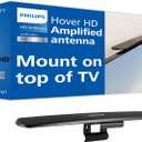 Philips Hover Amplified HD Digital TV Antenna, Long Range Smart TV Antenna, Easy Mount on Top of TV Design, Supports 4K 1080P HD VHF UHF, Signal Booster, Coax HDTV Cable/AC Adapter, SDV7219N/27