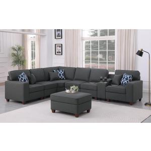 127" Modular Sectional Sofa with Movable Ottoman&Nailhead Trim Armrest,L-Shape Convertible Couch W/Cup Holder,USB Port&Hidden Storage Box,7 Seat Chenille Sectionals,6 Pillow,for Living Room,Gray